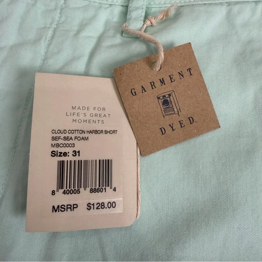 NWT Faherty Size 31 Cloud Cotton Harbor Shorts 8” Inseam Sea Foam MBC0003